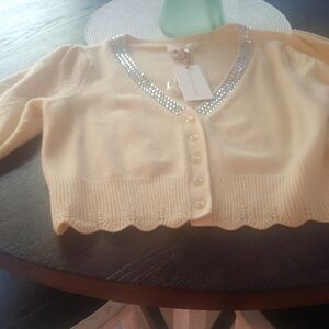LoveShackFancy Cream Sweater with Silver Accents
